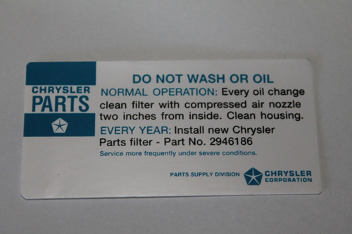 Decal Air Cleaner Instructions 71 Regular Service Instructions