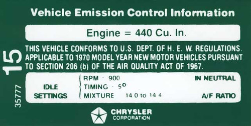 Decal Emissions  71 340-4V At Green on White Early #3577732