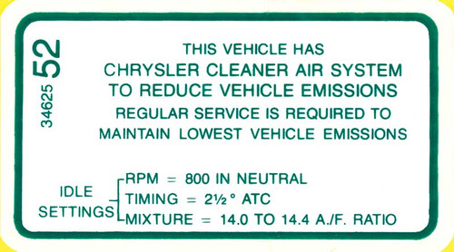 Decal Emissions 70 440-4V AT Before 1-1-70 #3462552