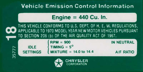 Decal Emissions 1970 440+6 AT/MT After 1-1-70 #3577718