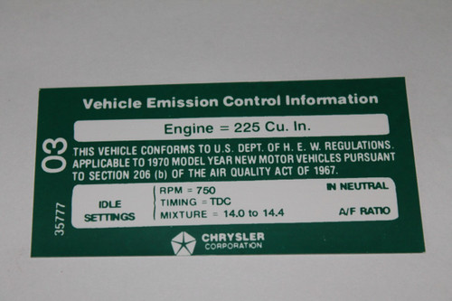 Decal Emissions 70 225 AT Before 1-1-70 #3557703