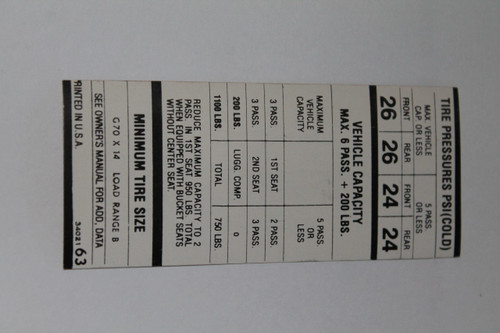Tire Pressure 1969 B Body G70X14