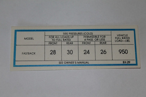 Tire Pressure 1967 Charger/Cuda (Fastback)
