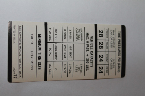 Tire Pressure 1969 B Body F70X14