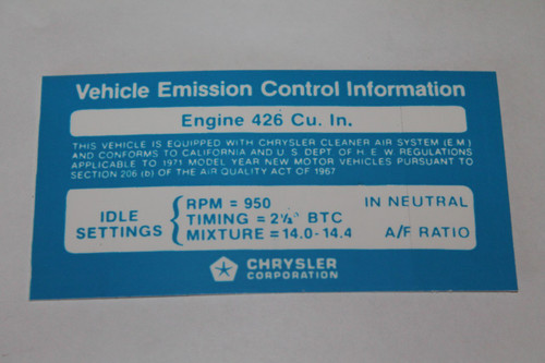 Decal Emissions 71 Hemi