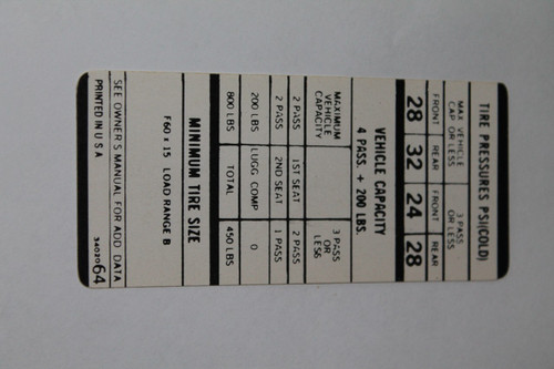 Decal Tire Pressure 70 E-Body Hemi F60X15 