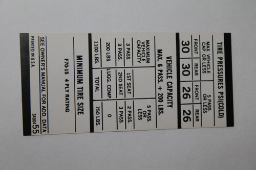 1969 B-Body AT Hemi F70X15 Tire Pressure