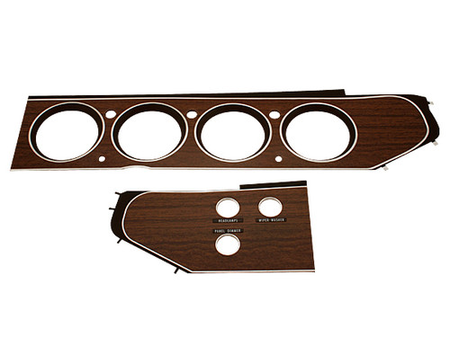 Dash Bezel Rallye Gauge Woodgrain 70-71 E Body Convertible w/4 Switches
