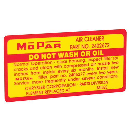 Decal Air Cleaner Service Instructions 64 Chrysler