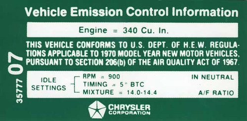 Decal Emissions 70 340-4V After 1-1-70 #3577707
