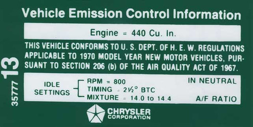 Decal Emissions 70 440-4V AT After 1-1-70 #3577713