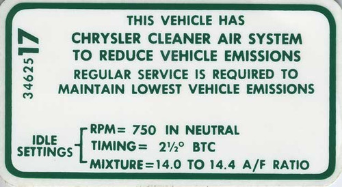 Decal Emissions 70 383-4V AT Before 1-1-70 #3462517