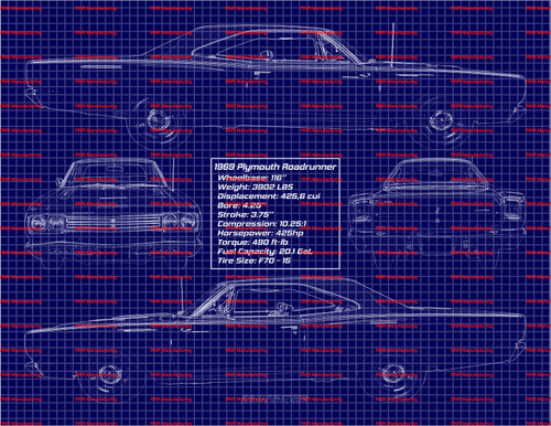 1969 Plymouth Roadrunner Hardtop 426 Blue Print Art