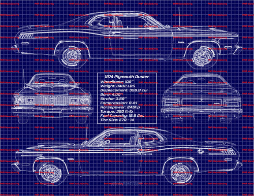 1974 Plymouth Duster 360 Blue Print Art