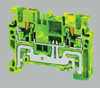 Push Style Ground Terminal Block, Yellow/Green, Feed Through, 24-12 AWG, 600V, DIN Rail Mount, CPG2.5