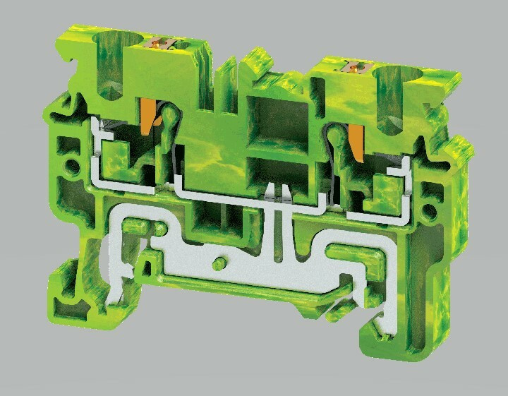Push Style Ground Terminal Block, Yellow/Green, Feed Through, 24