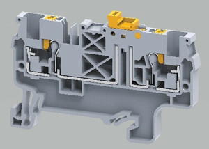 Push Style Knife Disconnect Terminal Block, Gray, Feed Through, 24-12 AWG, 600V, 20A, DIN Rail Mount, CPK2.5