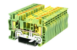 Ground Terminal Block, Push-In, DIN rail mount, 24-10 AWG, Green/Yellow, 600V 30A, DP4N-PE