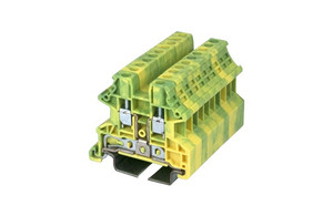 Ground Terminal Block, Screw Clamp, DIN rail mount, 22-12 AWG, Green/Yellow, 600V 20A, DK2.5N-PE
