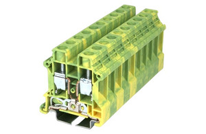 Ground Terminal Block, Screw Clamp, DIN rail mount, 20-6 AWG, Green/Yellow, 600V 60A, DK10N-PE