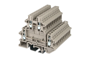 Terminal Block, Screw Clamp, 2 Level, DIN rail mount, 22-10 AWG, Beige, 300V 30A, DKK4N