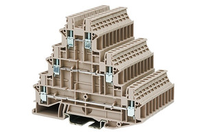 Terminal Block, Screw Clamp, 3 Level, DIN rail mount, 22-12 AWG, Beige, 600V 20A, DK2.5N-3L