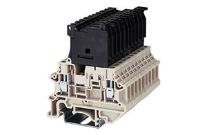 Fuse Disconnect Terminal Block, Screw Clamp, DIN rail mount, 22-10 AWG, Beige, 600V 30A, 5x20mm fuse, 24V LED, DK4NS-TFL24(5X20)