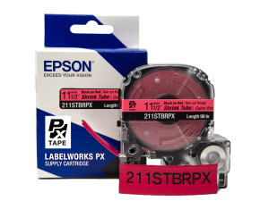 Heat Shrink Tube Label Cartridge, Epson LabelWorks PX, 1/2 in (11mm), Black on Red, AWG 2-8, 211STBRPX