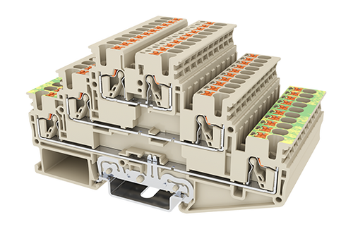 Terminal Block, Push-In, 2 Level with PE Foot, DIN rail mount, 24-10 AWG, Beige, DPP4N-L2PE