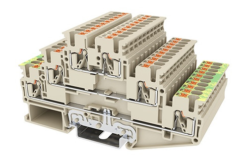 Terminal Block, Push-In, 3 Level with Level-3 PE, DIN rail mount, 26-12 AWG, Beige, DP2.5N-3L-L3PE
