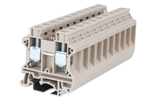 Terminal Block, Screw Clamp, DIN rail mount, 14-3 AWG, Beige, 600V 100A, DK16N