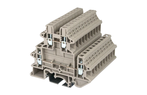 Terminal Block, Screw Clamp, 2 Level, DIN rail mount, 22-10 AWG, Beige, 300V 30A, DKK4N
