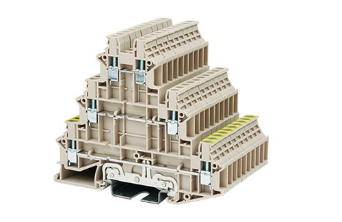 Terminal Block, Screw Clamp, 3 Level with Level-3 PE, DIN rail mount, 22-12 AWG, Beige, DK2.5N-3L-L3PE