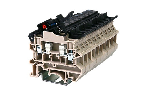 Fuse Disconnect Terminal Block, Screw Clamp, DIN rail mount, 22-10 AWG, Beige, 600V 30A, 5x20mm fuse, 24V LED, DK4N-TFL24(5X20)