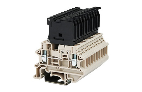 Fuse Disconnect Terminal Block, Screw Clamp, DIN rail mount, 22-10 AWG, Beige, 600V 30A, 5x20mm fuse, DK4NS-TF(5X20)
