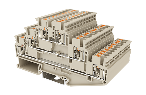Terminal Block, Push-In, 3 Level, DIN rail mount, 26-12 AWG, Beige, 300V 20A, DP2.5N-3L