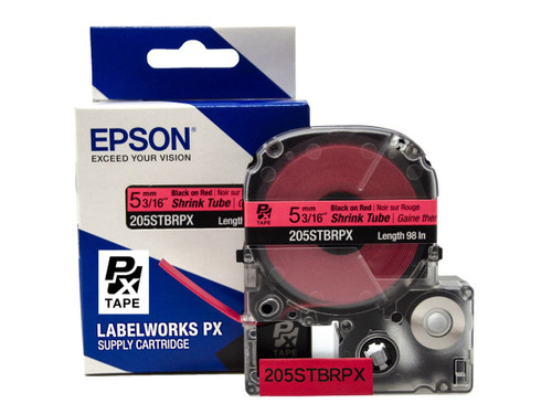 Heat Shrink Tube Label Cartridge, Epson LabelWorks PX, 3/16 in (5mm), Black on White, AWG 8-12, 205STBWPX