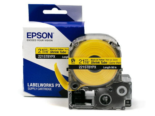 Heat Shrink Tube Label Cartridge, Epson LabelWorks PX, 7/8 in (21mm), Black on Yellow, AWG 0000-1, 221STBYPX