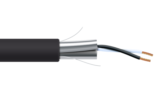 22 AWG 2 Cond Shielded Direct Burial/Outdoor Low-Cap 12.5pf Non-UL Black Jacket 1000ft/roll/box, 222CSPF-WB