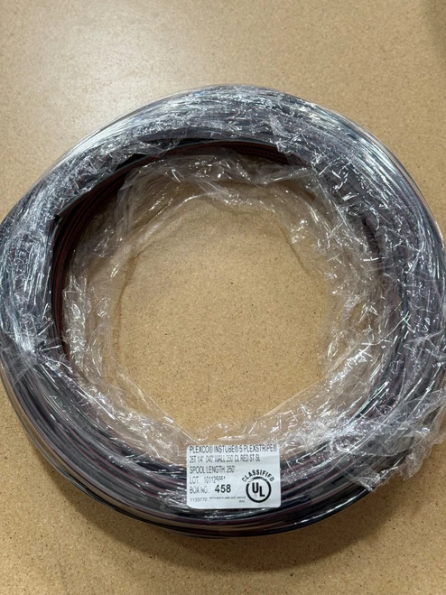 Plenum Pneumatic Tubing, 1/4 in OD, Black with Red Stripe, 250 ft Coil, Plexco Instube5 1133770