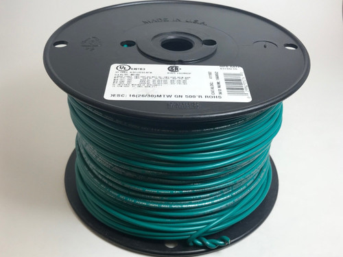 16 AWG MTW UL Panel Wire, Green w/ Yellow Stripe, 500ft /reel