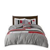 Gray and Red Striped Comforter Set