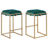 Nadia Square Padded Seat Counter Height Stool (Set of 2) Hunter Green and Gold
