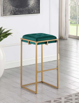 Nadia Square Padded Seat Bar Stool (Set of 2) Hunter Green and Gold