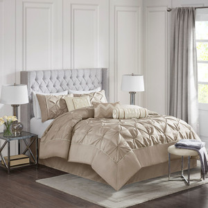 Laurel 7 Piece Taupe Tufted Comforter Set-DS-Free Shipping!