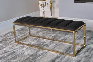 Lorena Tufted Cushion Bench Dark Grey and Gold
