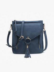 Layla Faux Suede Navy Whipstitch Crossbody w/ Tassel Purse-Free Shipping!