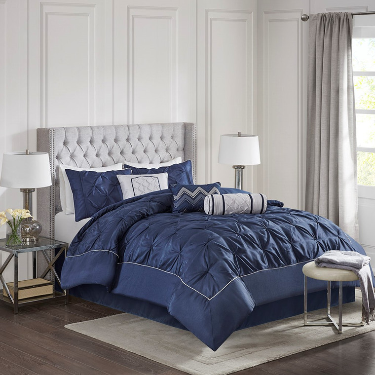 Navy Blue 7 Piece Tufted Comforter by Set Madison Park-DS-Free Shipping!