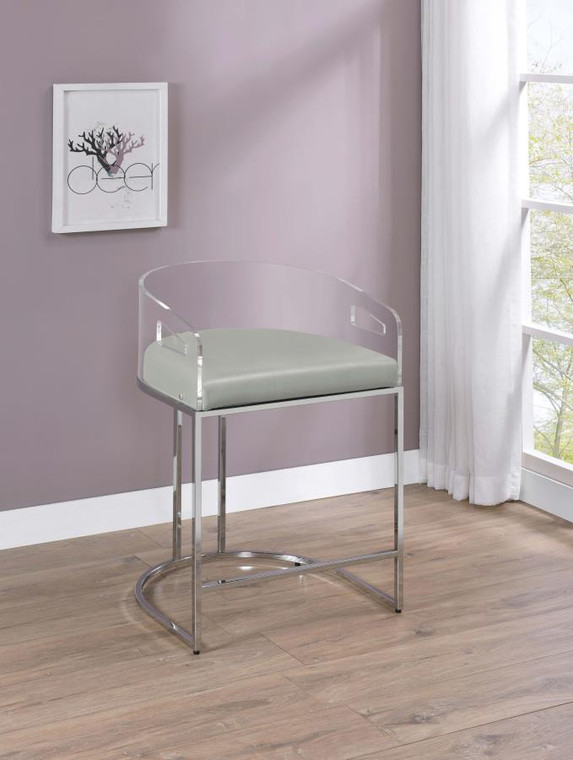 Thermosolis Acrylic Back Counter Height Stools Grey and Chrome