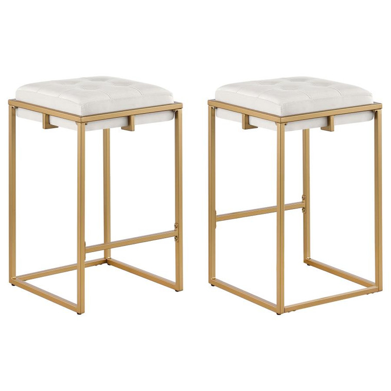 Nadia Square Padded Seat Counter Height Stool (Set of 2) Beige and Gold